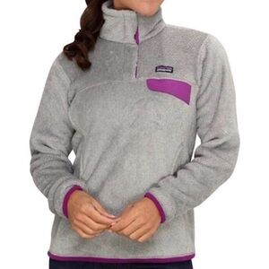 Patagonia Gray and Purple Fleece Pull Over